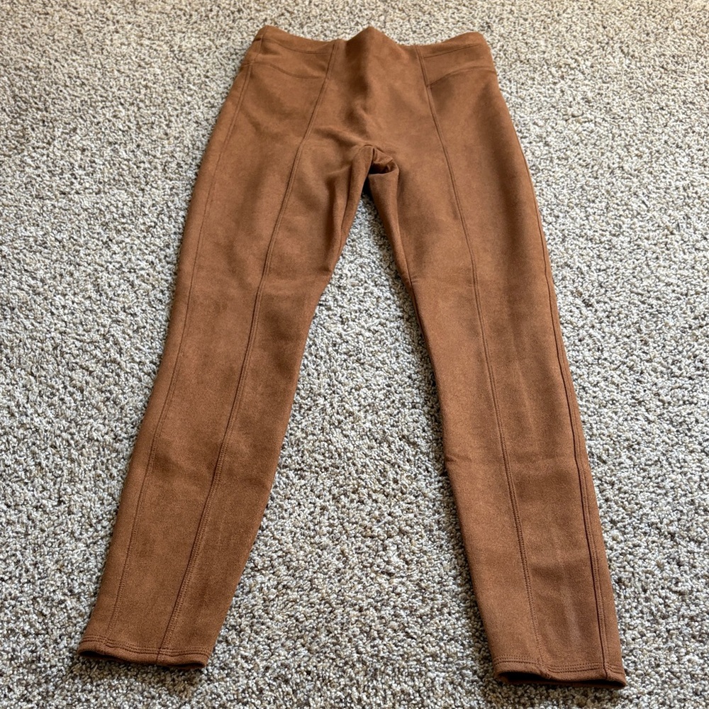 SPANX High Waist Faux Suede Leggings - Rich Caramel
